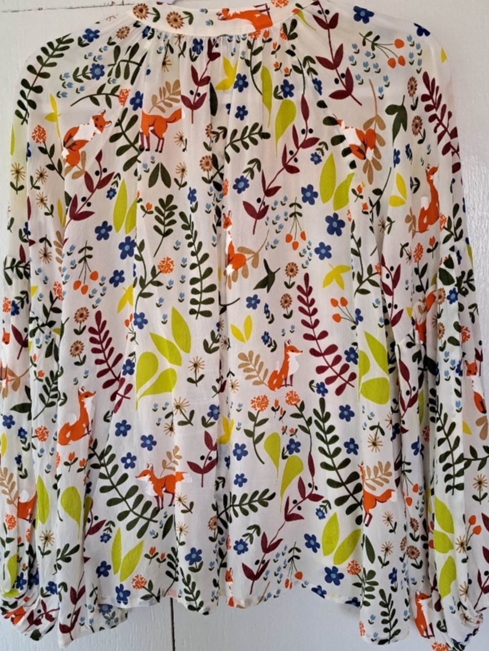 Olivia James Emory Blouse Almond Foxes Peasant Mandarin Collar Top Small - Picture 3 of 8
